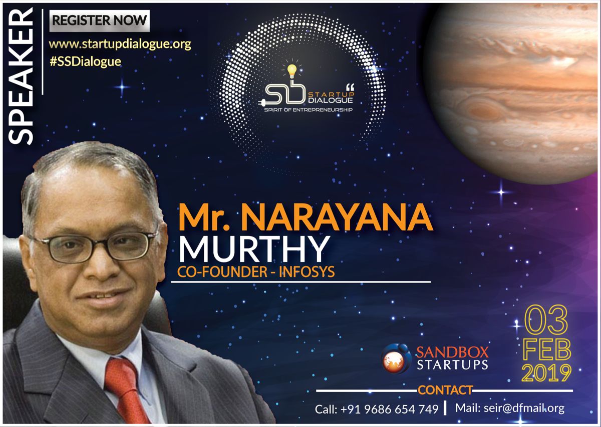 Startup Dialogue 2019 speaker announcement for Narayana Murthy
