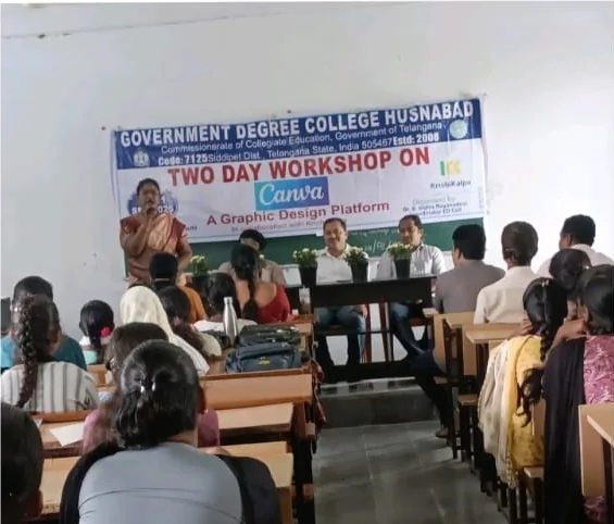 Students attending a two-day workshop at Government Degree College Husnabad